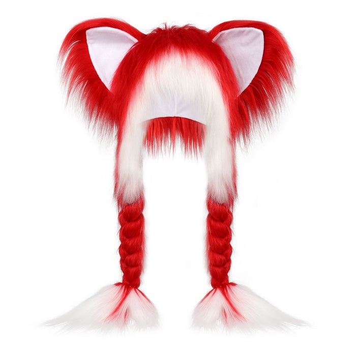 Red white animal ear hat