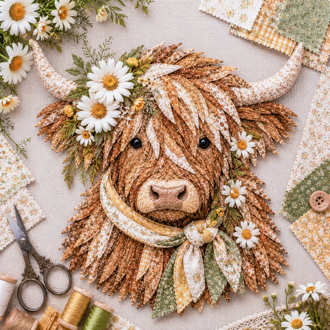 🐮Birth Flower Highland Cow 3D Layered Fabric Art DIY Kit (Beginner-friendly
