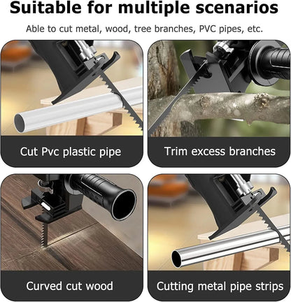 Drill-Powered Jigsaw Adapter Kit with Side Handle & 3 Blades