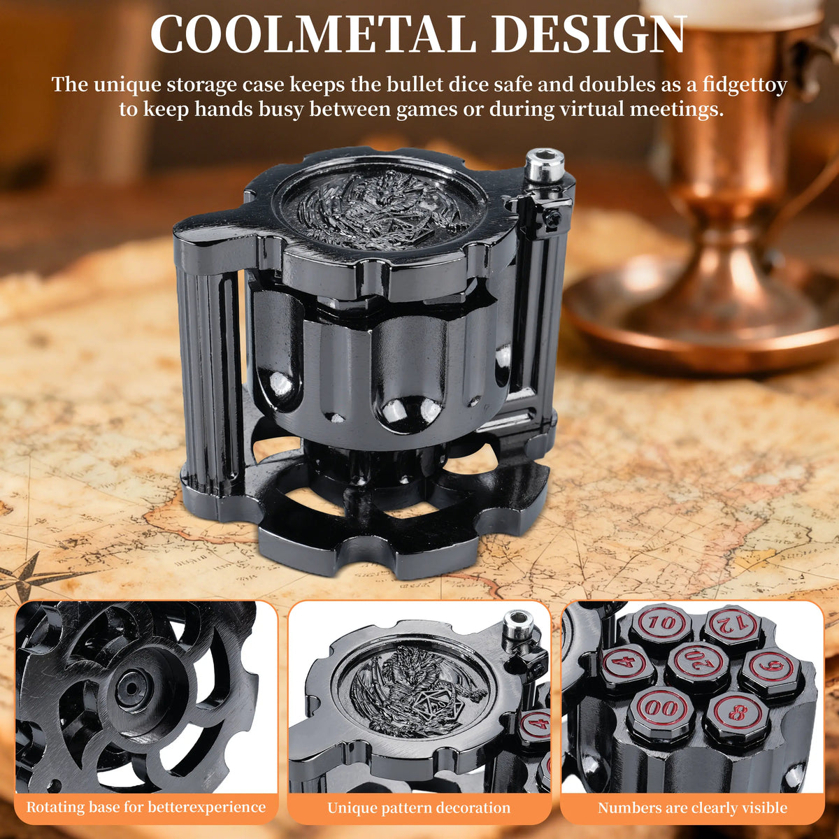 7PCS Metal Revolver Dice Set - Bullet-Design Polyhedral Game Pieces with Industrial Look, Premium Accessory for Tabletop Play RPG Games, Gift for Players