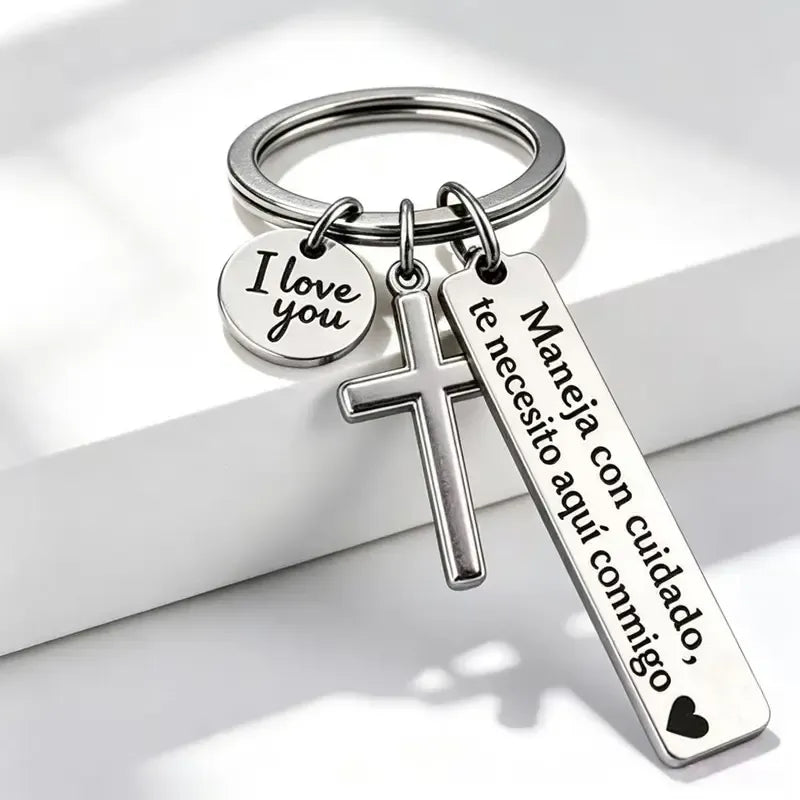 Keychain with Cross and 'I Love You' Charm ❤️