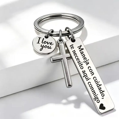 Keychain with Cross and 'I Love You' Charm ❤️
