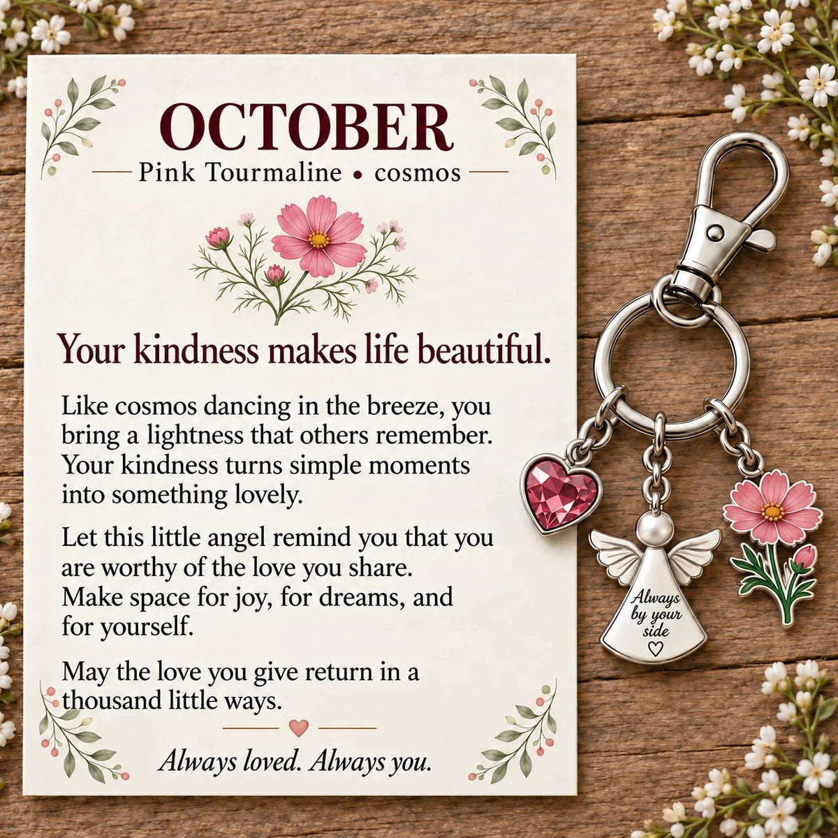 🔥Last Day Only＄13.99👼 Always By Your Side: Birth Month Angel & Flower Keychain + Keepsake Card 🌸