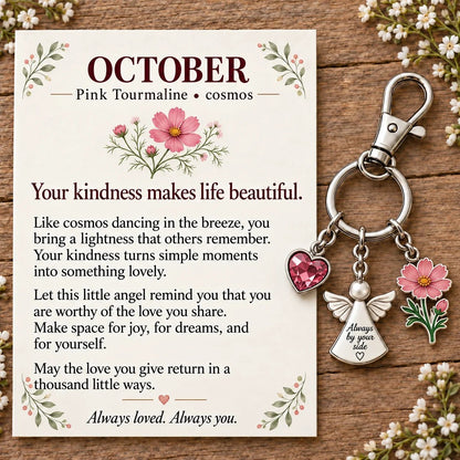 🔥Last Day Only＄13.99👼 Always By Your Side: Birth Month Angel & Flower Keychain + Keepsake Card 🌸