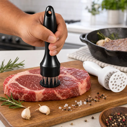Stainless Steel Meat Tenderizer Tool – Multi-Needle Tenderizer for Fast Marinating & Juicier Meat