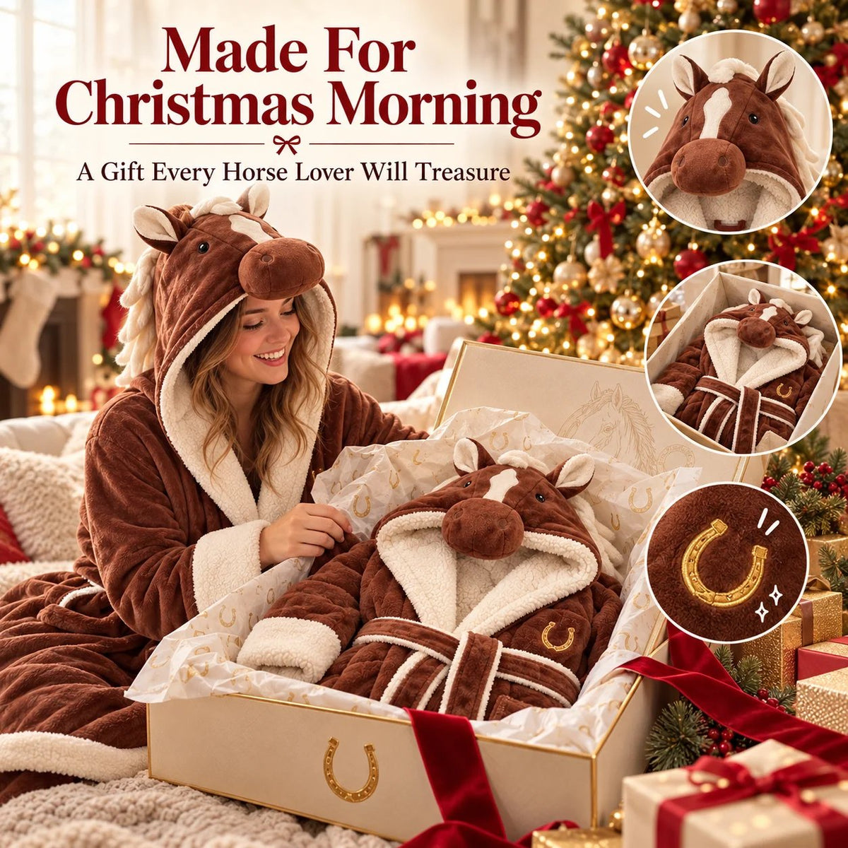 Horse Themed Full-Length Thermal Loungewear Robe