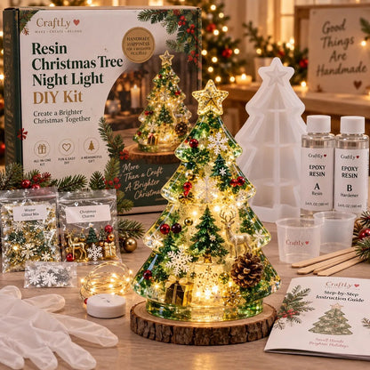 🔥HOT SALE🔥🎄Beginner-Friendly Resin Christmas Tree Night Light DIY Kit | Complete Kit with Mold, Resin, Fairy Lights & Festive Decorations ✨