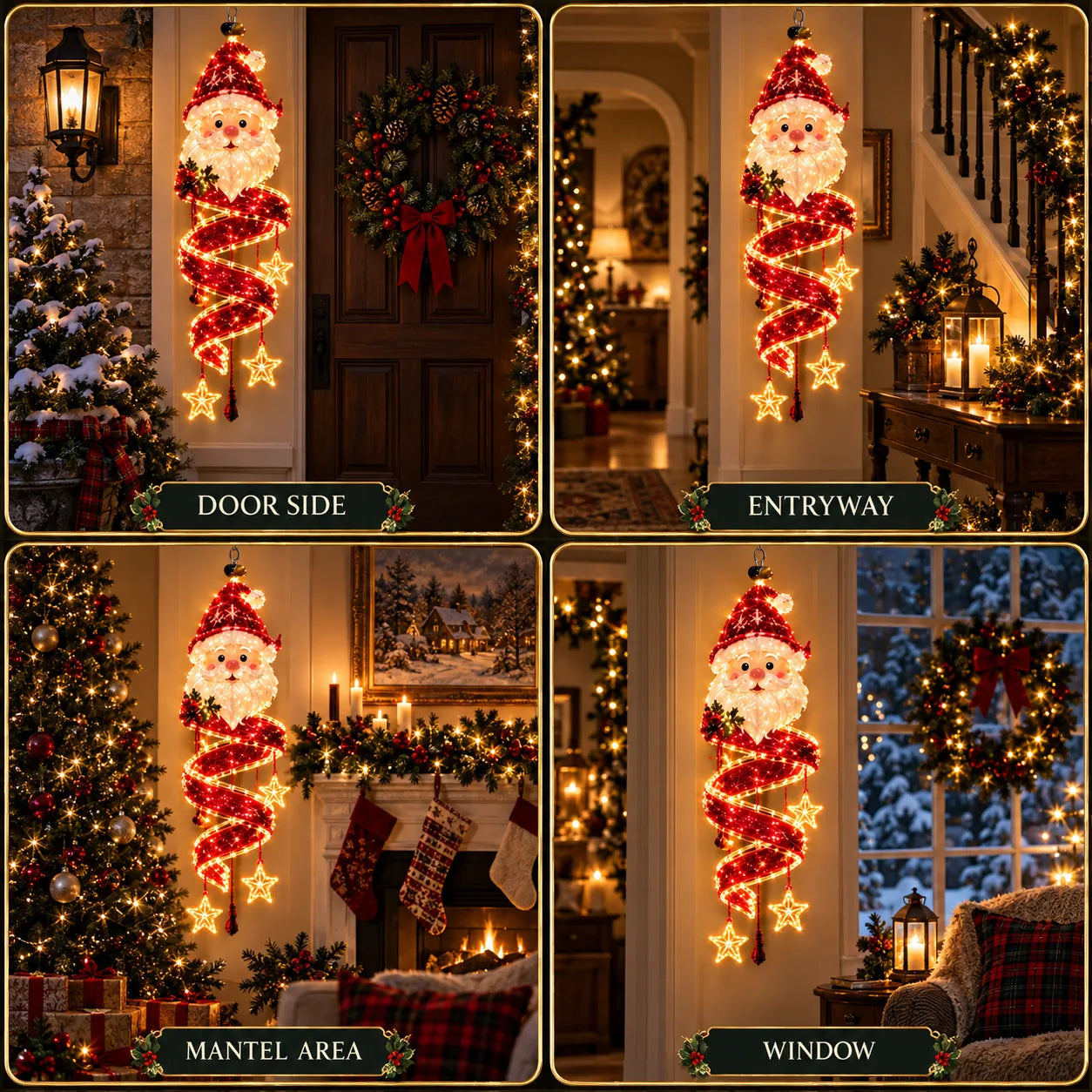 🎅Christmas Magic Spira Hanging LED Light Collection – 9 Festive Designs ✨ | Suspended Glowing Characters with Spiral Lights & Hanging Details for Porches, Windows, Entryways & Holiday Displays