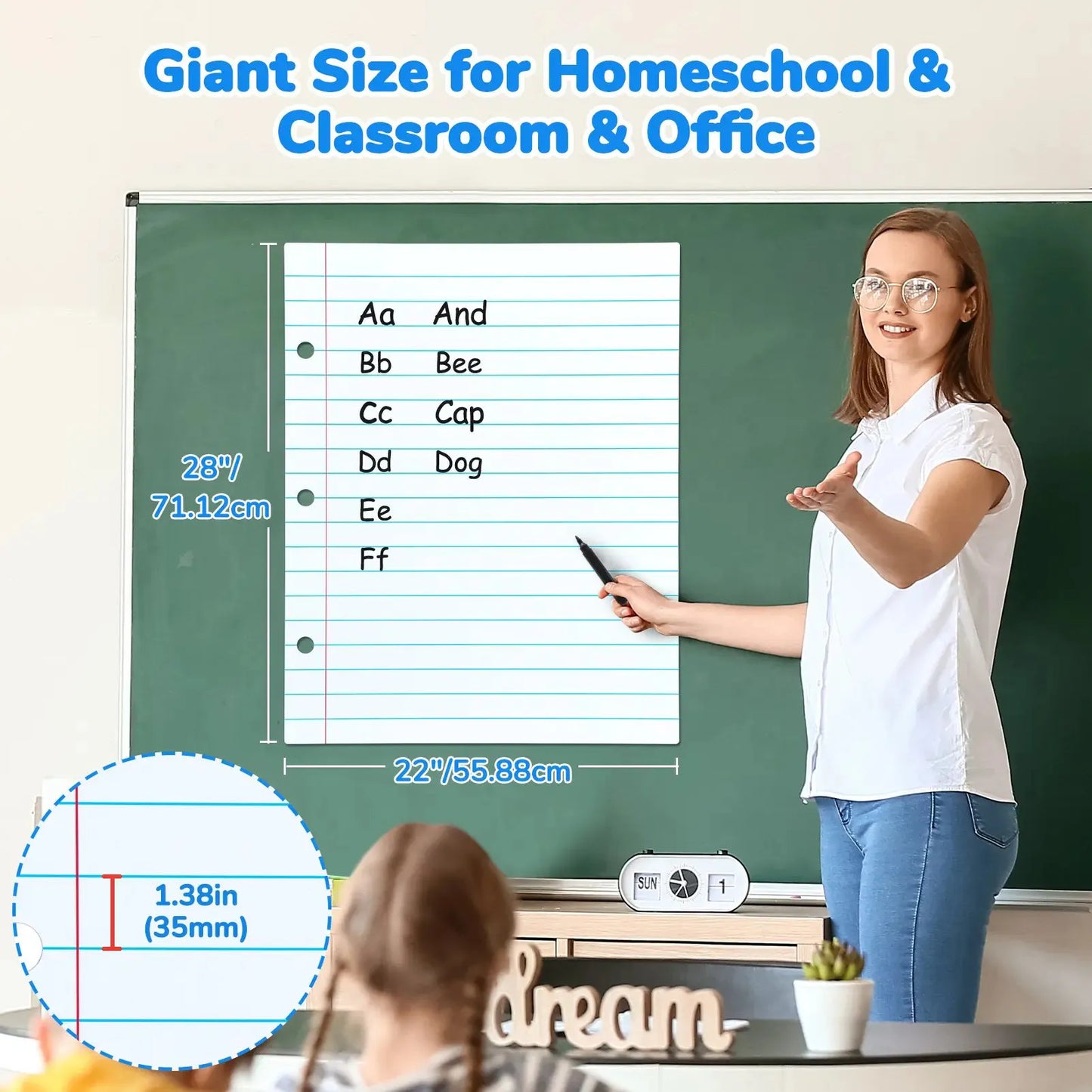 📝✨Giant Magnetic Lined Paper Whiteboard 28” x 22” – 🧑‍🏫💕Perfect for Teaching, Writing Practice, To-Do Lists & Daily Planning( ✨ Write, Wipe & Reus)