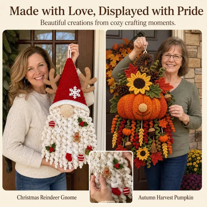 🧶 DIY Seasonal Crochet Door Hanger Kit – 6 Handmade Holiday Designs for Year-Round Home Decor
