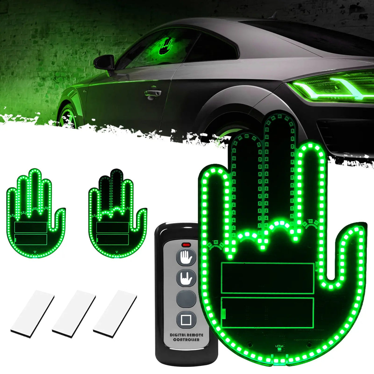 🎉DIBMS Remote Control LED Car Gesture Light – Rechargeable Finger Hand Sign for Rear Window