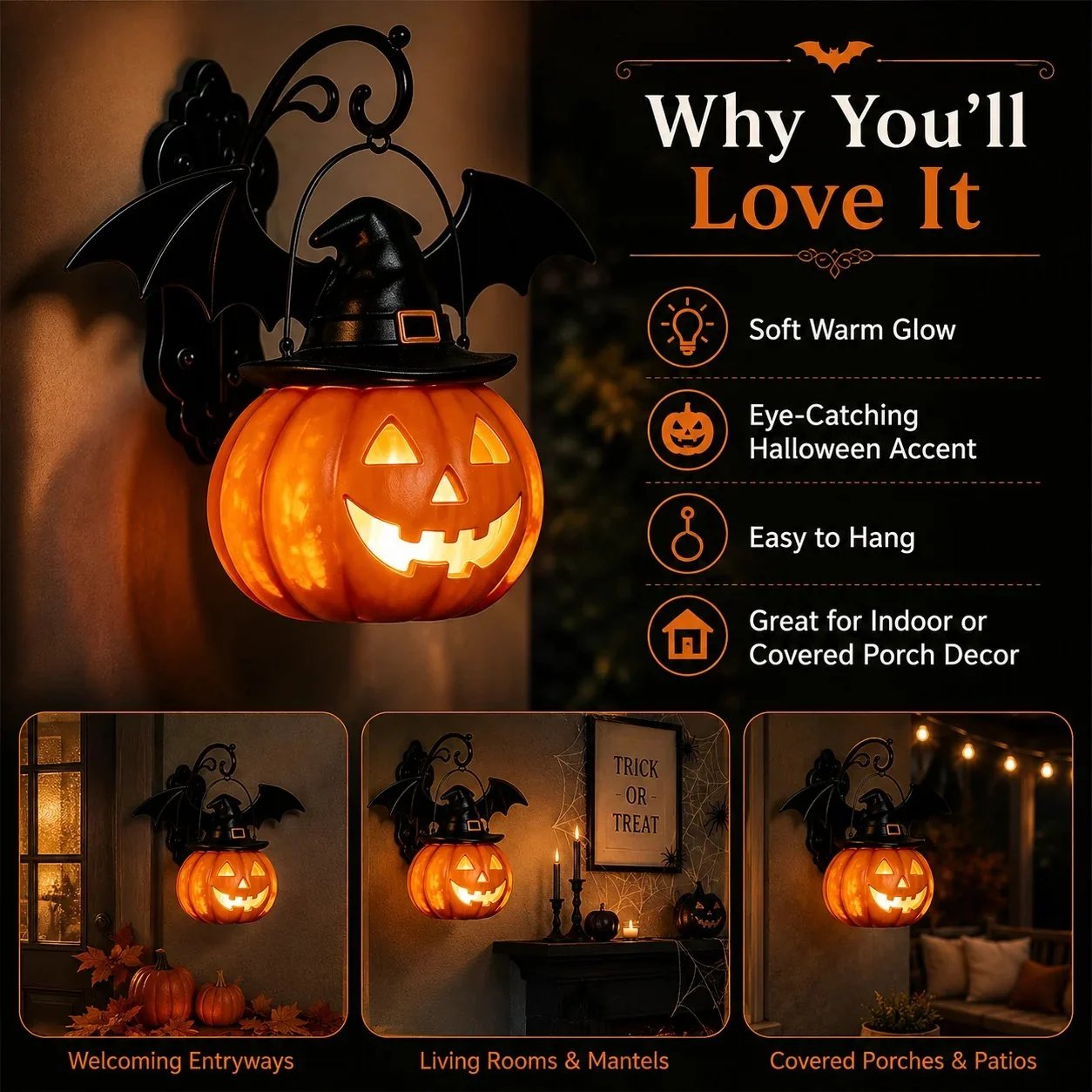 🎉🎃Halloween Early Bird Special Sale 50% OFF🎃 Bat Hat Pumpkin Wall Lamp 🦇