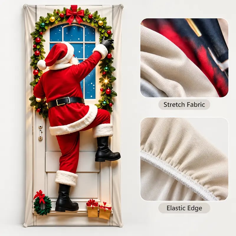 🎅Christmas Door Curtain – Stretchy Santa and Reindeer Door Decoration
