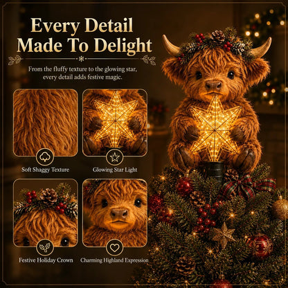 🎄Baby Highland Cow Glowing Star Tree Topper✨