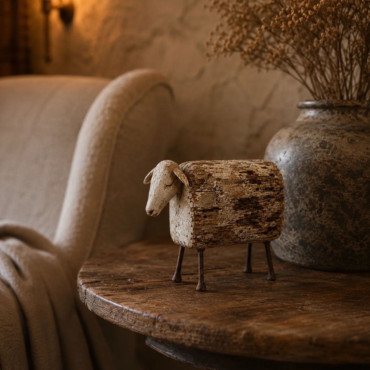Vintage Distressed Sheep  Sculpture