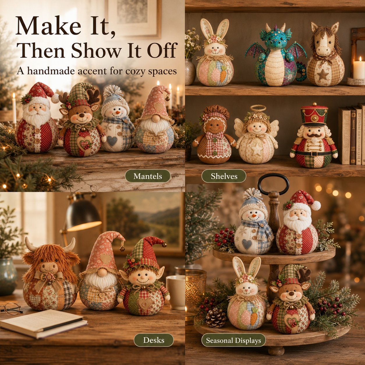 🎄 DIY Patchwork Fabric Doll Kit – Create Your Own Handmade Christmas Character