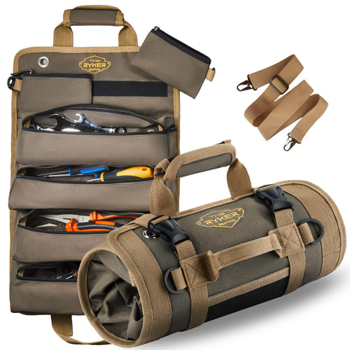 🧰 Heavy Duty Roll Up Tool Bag Organizer with 4 Large Compartments & 2 Detachable Pouches – Portable Canvas Tool Roll for Mechanics, Car, Truck & Motorcycle – Christmas Gift for Men 🎄🎁
