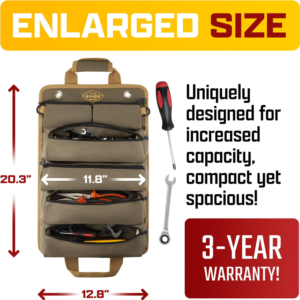 🧰 Heavy Duty Roll Up Tool Bag Organizer with 4 Large Compartments & 2 Detachable Pouches – Portable Canvas Tool Roll for Mechanics, Car, Truck & Motorcycle – Christmas Gift for Men 🎄🎁