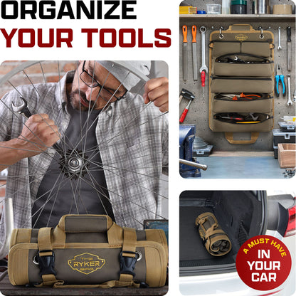🧰 Heavy Duty Roll Up Tool Bag Organizer with 4 Large Compartments & 2 Detachable Pouches – Portable Canvas Tool Roll for Mechanics, Car, Truck & Motorcycle – Christmas Gift for Men 🎄🎁