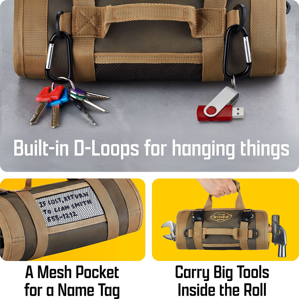 🧰 Heavy Duty Roll Up Tool Bag Organizer with 4 Large Compartments & 2 Detachable Pouches – Portable Canvas Tool Roll for Mechanics, Car, Truck & Motorcycle – Christmas Gift for Men 🎄🎁