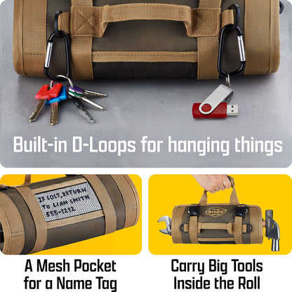 🧰 Heavy Duty Roll Up Tool Bag Organizer with 4 Large Compartments & 2 Detachable Pouches – Portable Canvas Tool Roll for Mechanics, Car, Truck & Motorcycle – Christmas Gift for Men 🎄🎁