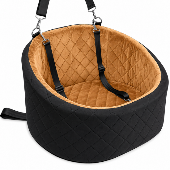 Black and brown dog car seat