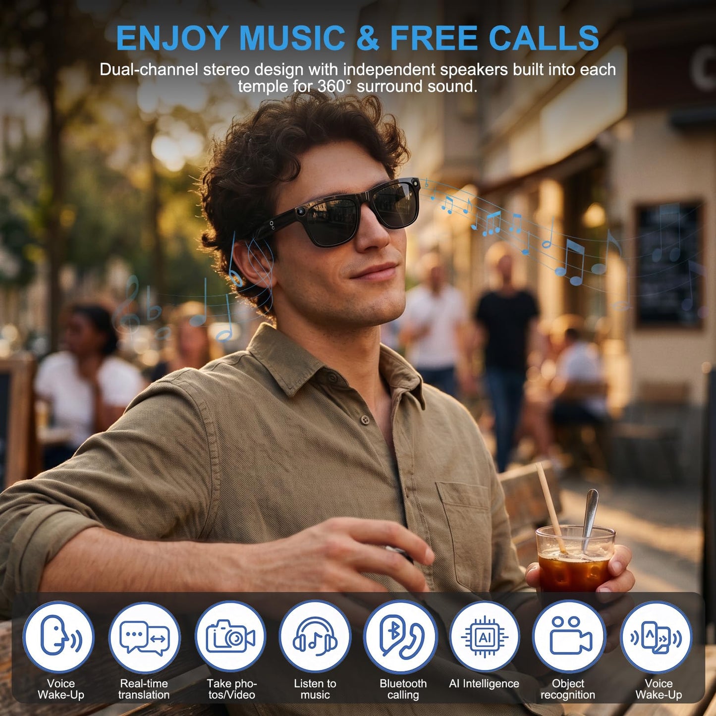 AI Smart Glasses with 4K Camera, Real-Time Translation & Open-Ear Audio