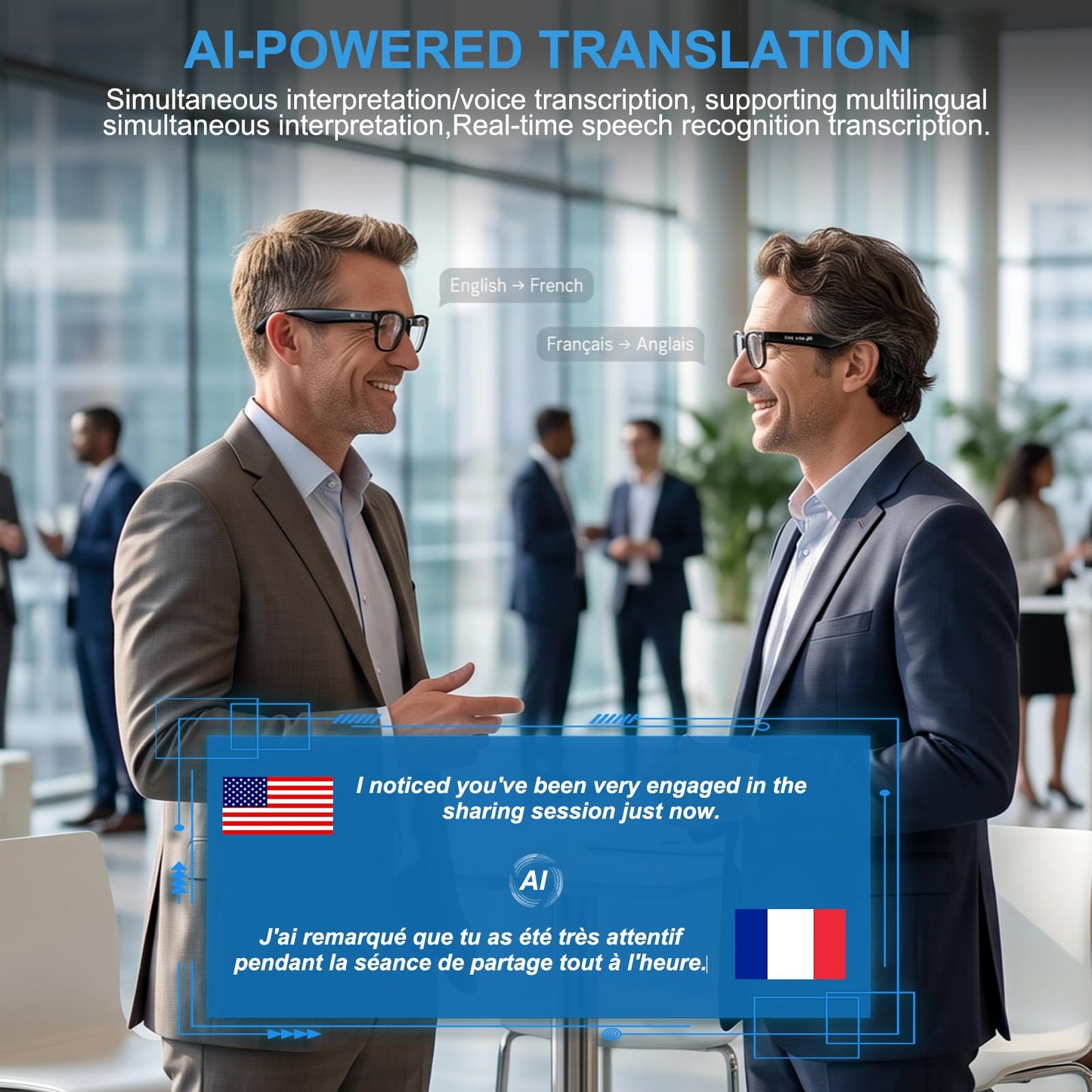 AI Smart Glasses with 4K Camera, Real-Time Translation & Open-Ear Audio
