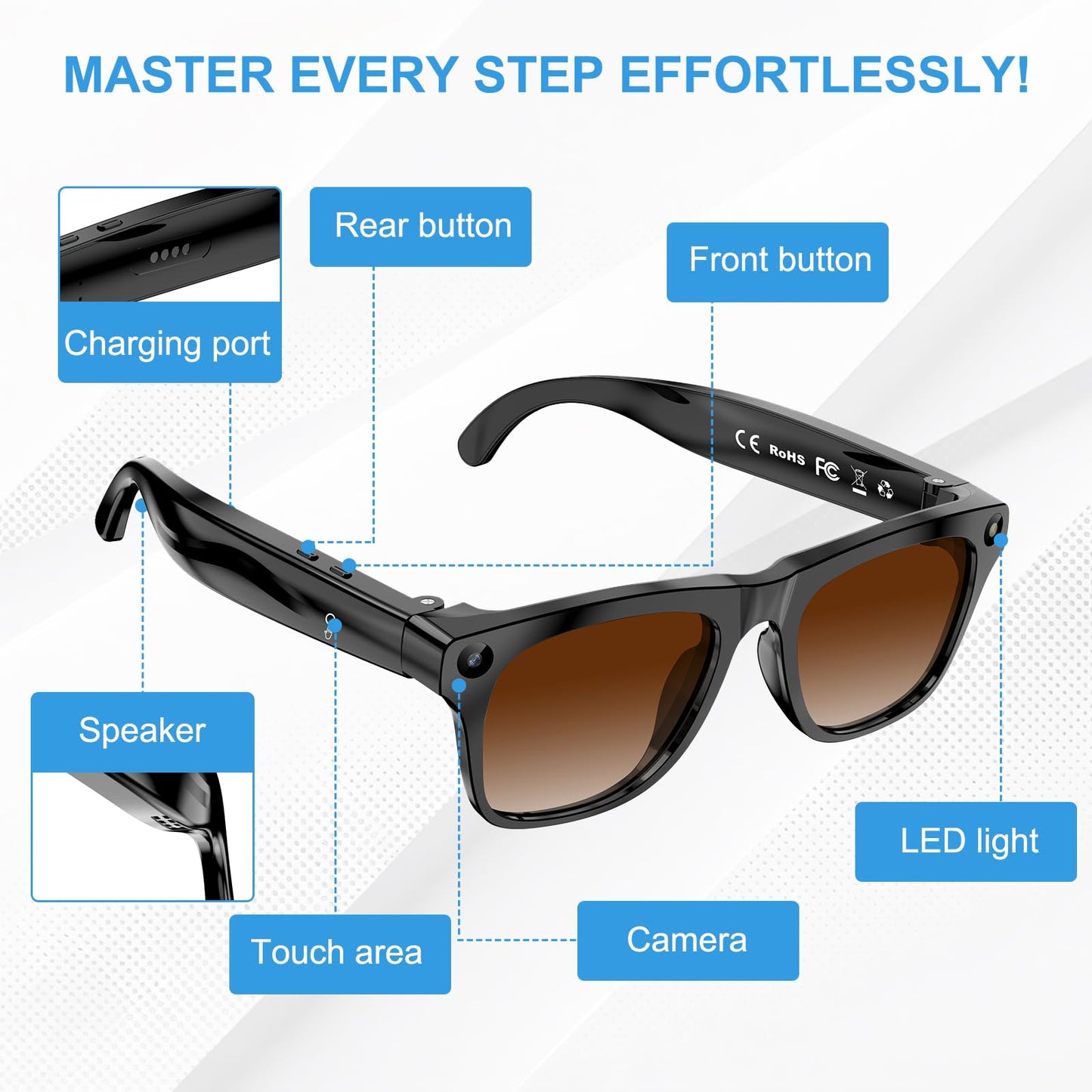 AI Smart Glasses with 4K Camera, Real-Time Translation & Open-Ear Audio