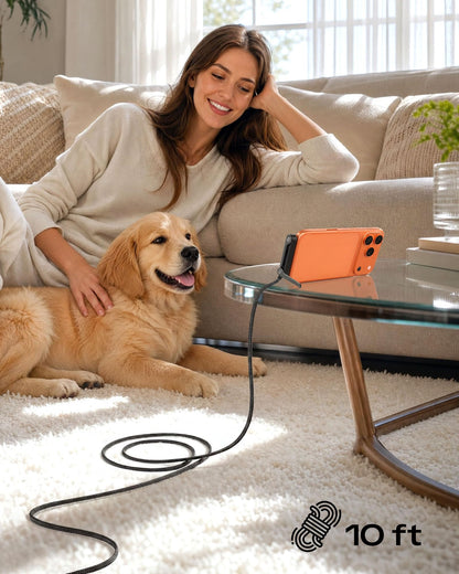 📱 240W Fast Charging Braided Cable with Built-in Foldable Kickstand Base