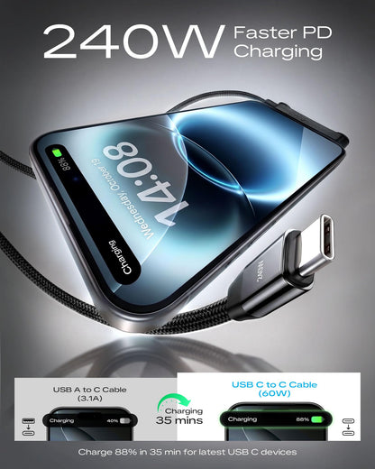 📱 240W Fast Charging Braided Cable with Built-in Foldable Kickstand Base