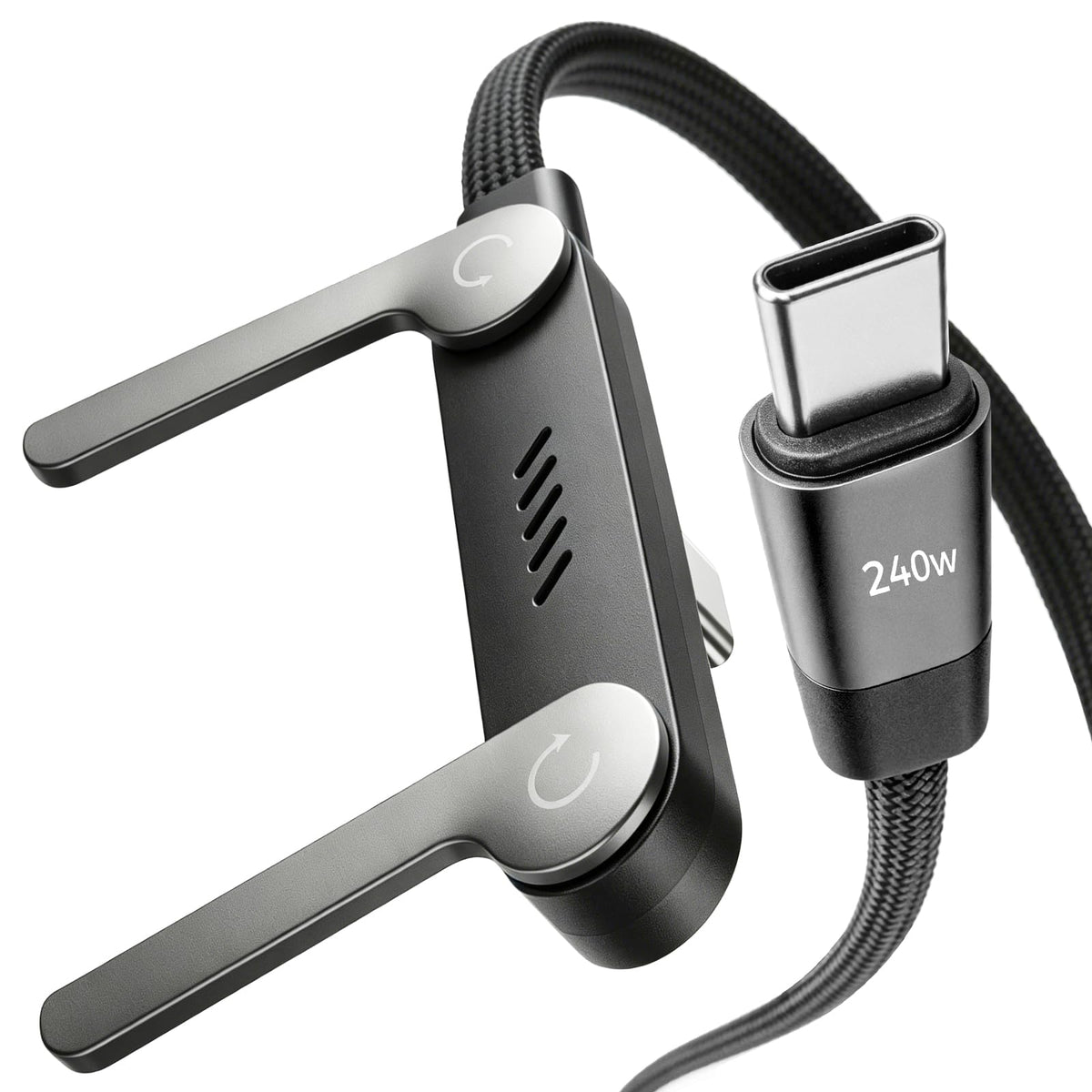 📱 240W Fast Charging Braided Cable with Built-in Foldable Kickstand Base