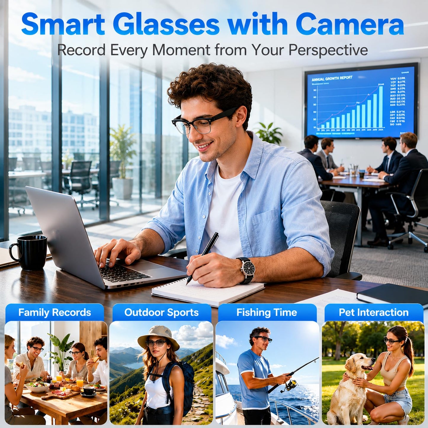 😎 AI Smart Glasses with 4K Camera 📸 | Live Translation • Open-Ear Audio • Hands-Free Recording