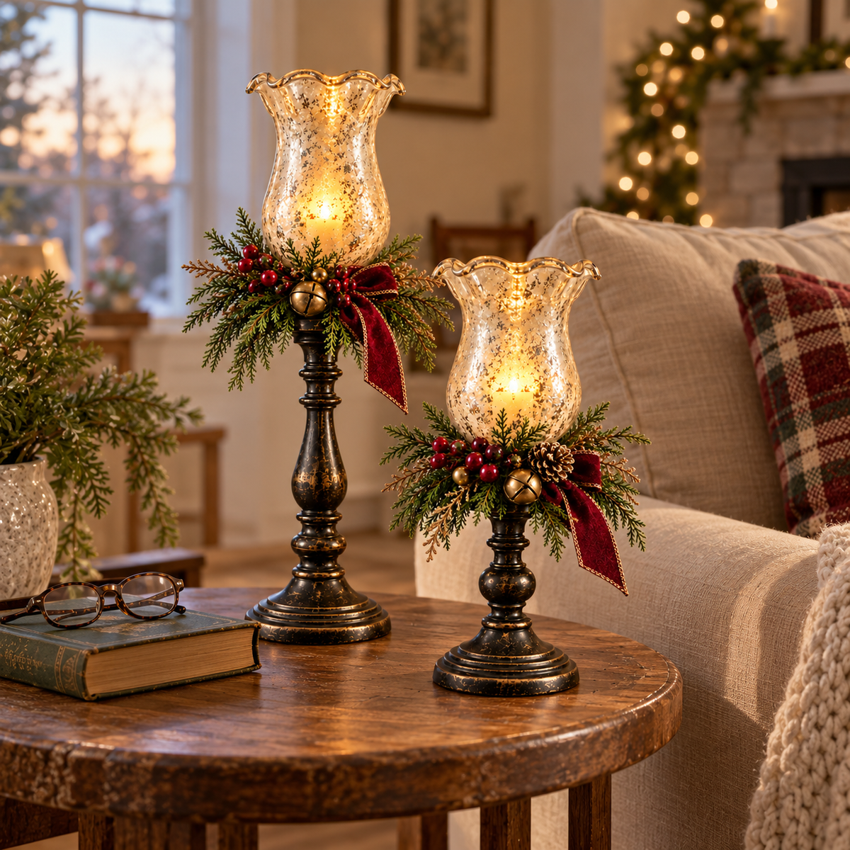 🕯️ Candlelit Christmas™ | Vintage Mercury Glass Candle Lamp