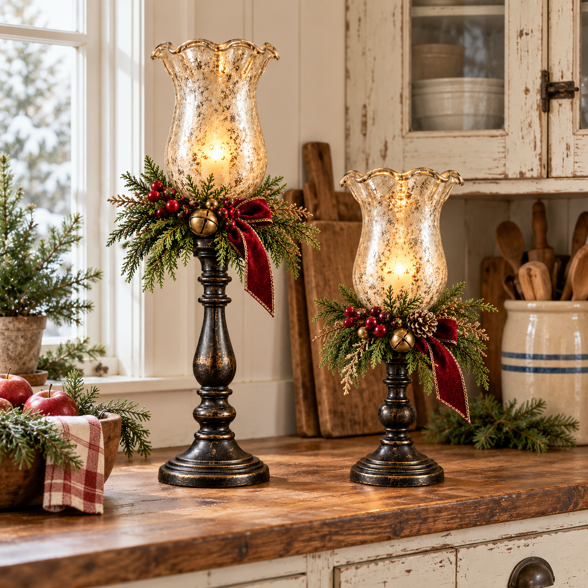 🕯️ Candlelit Christmas™ | Vintage Mercury Glass Candle Lamp