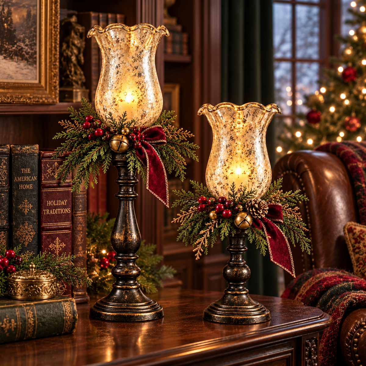 🕯️ Candlelit Christmas™ | Vintage Mercury Glass Candle Lamp