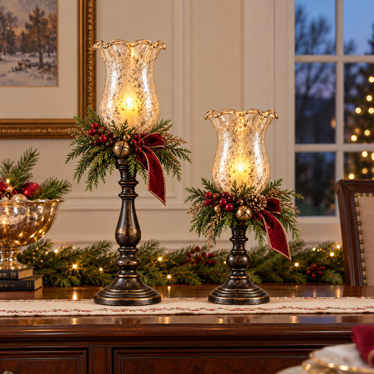 🕯️ Candlelit Christmas™ | Vintage Mercury Glass Candle Lamp