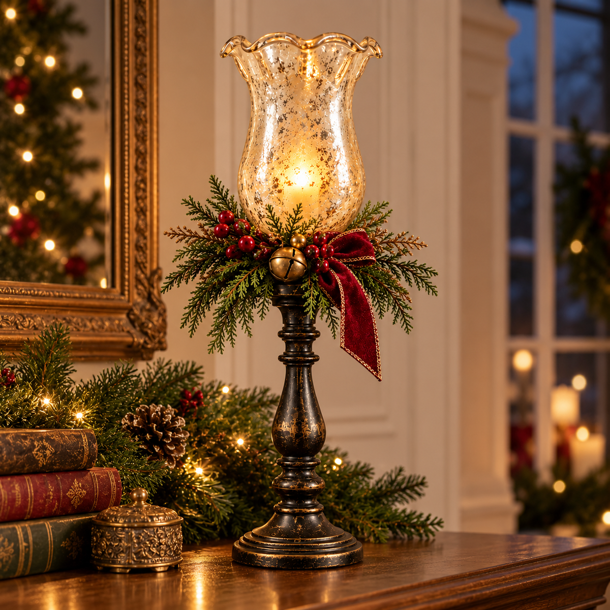 🕯️ Candlelit Christmas™ | Vintage Mercury Glass Candle Lamp