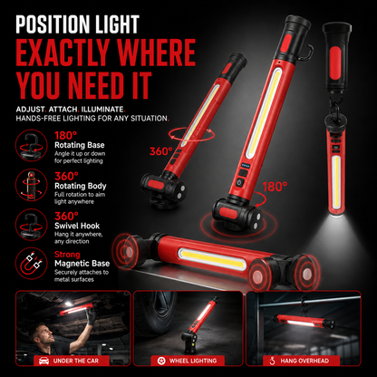 Rechargeable LED Work Light – 3000LM Magnetic Portable Shop Light with 360° Rotation & Power Bank Function 🔦