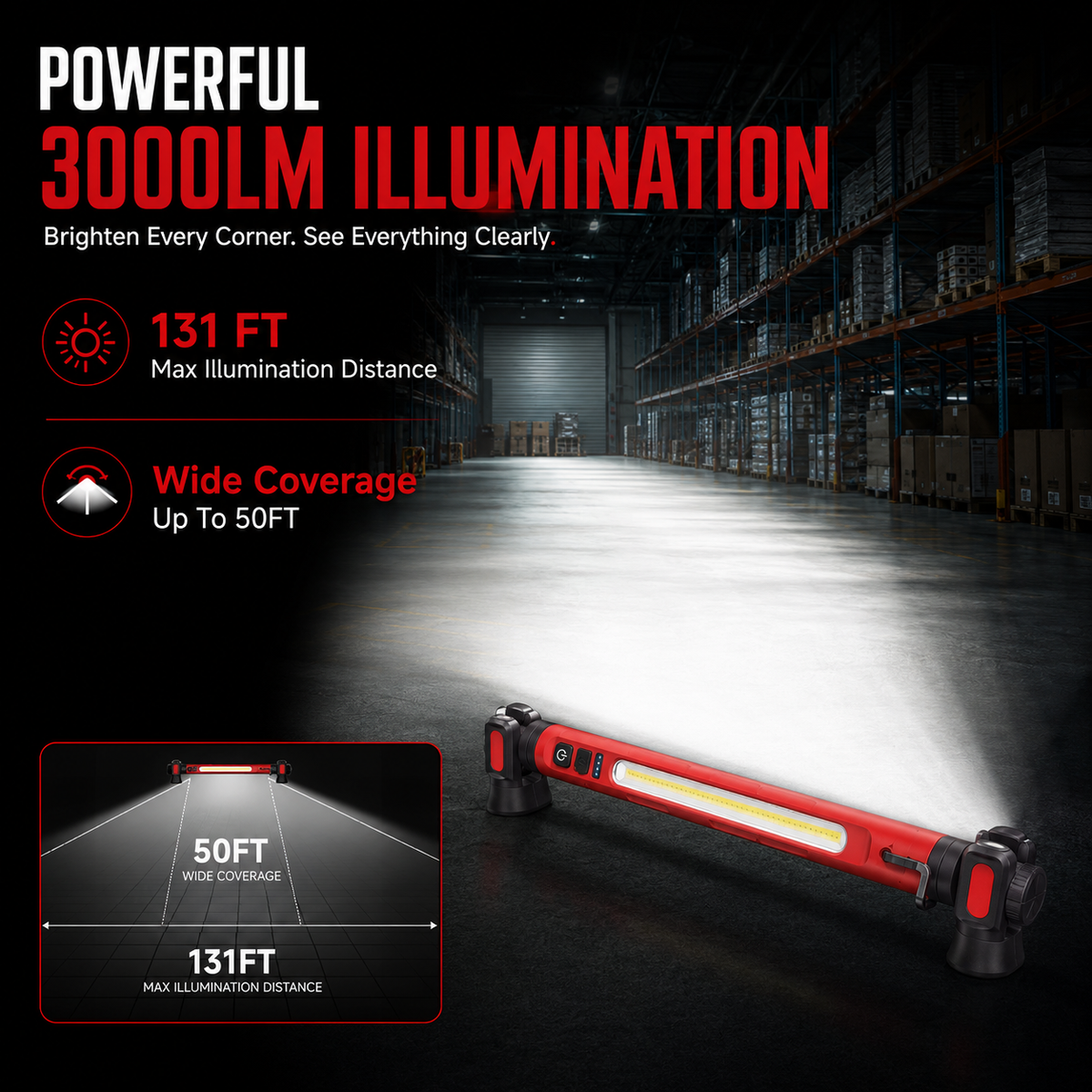 Rechargeable LED Work Light – 3000LM Magnetic Portable Shop Light with 360° Rotation & Power Bank Function 🔦