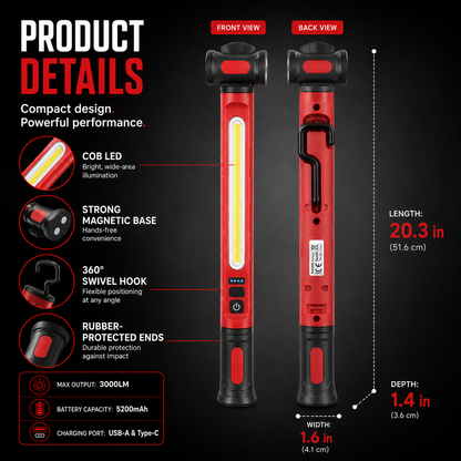 Rechargeable LED Work Light – 3000LM Magnetic Portable Shop Light with 360° Rotation & Power Bank Function 🔦