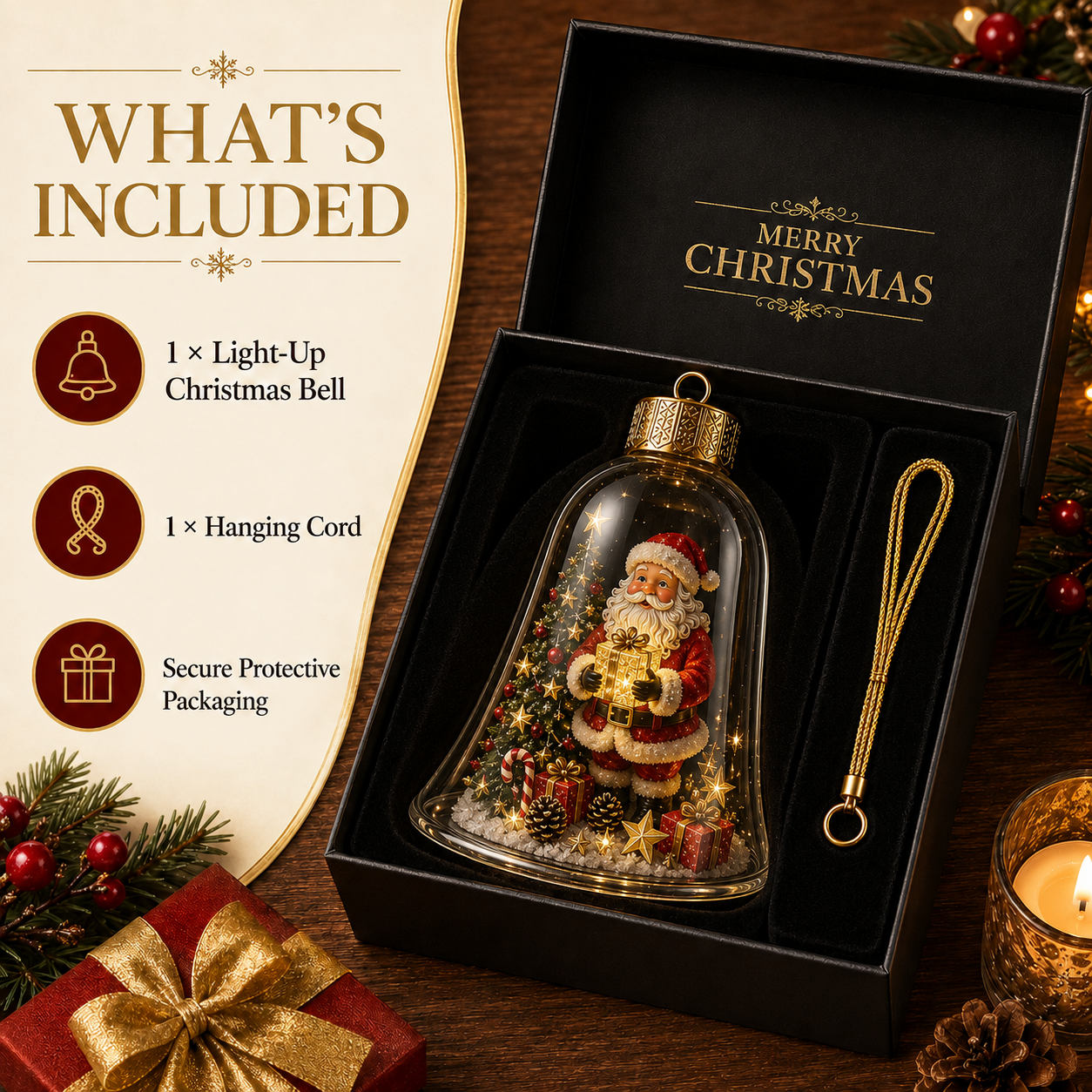 🔔✨ Glowing Christmas Bell – A Magical Light-Up Holiday Decoration