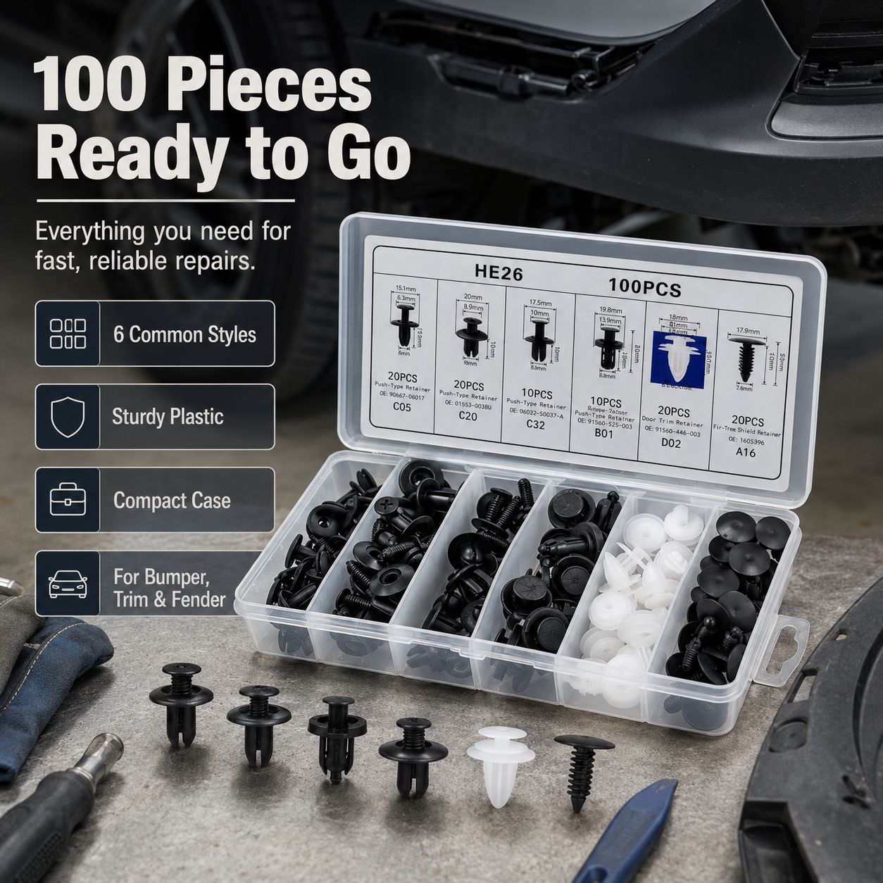 🔥 Hot Sale | 100PCS Bumper Retainer Clips Car Body Trim Clips Set