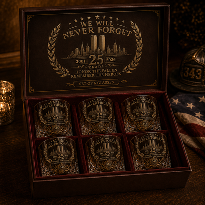 🕯️ 9/12 25th Anniversary Memorial Whiskey Decanter & Glass Gift Set – We Will Never Forget 343 Heroes Tribute