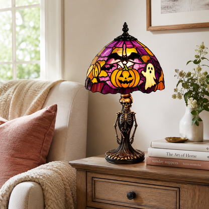👻Spooky Glow Tiffany Lamp Pumpkin Ghost Bat Halloween Desk Light