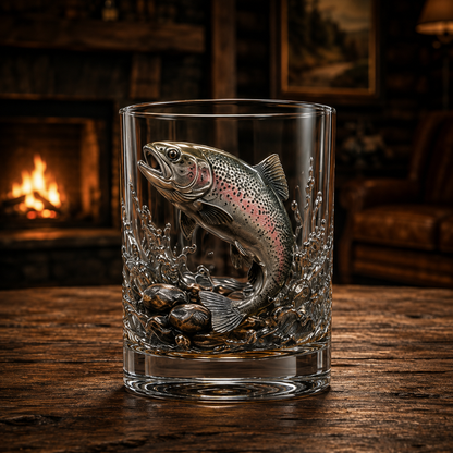 🎣 Legends of the Water – 3D Double Old-Fashioned Fishing Whiskey Glass Collection 🥃