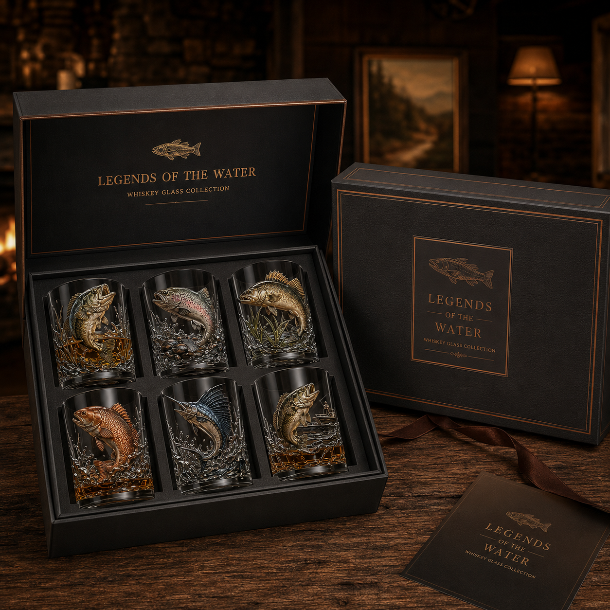 🎣 Legends of the Water – 3D Double Old-Fashioned Fishing Whiskey Glass Collection 🥃