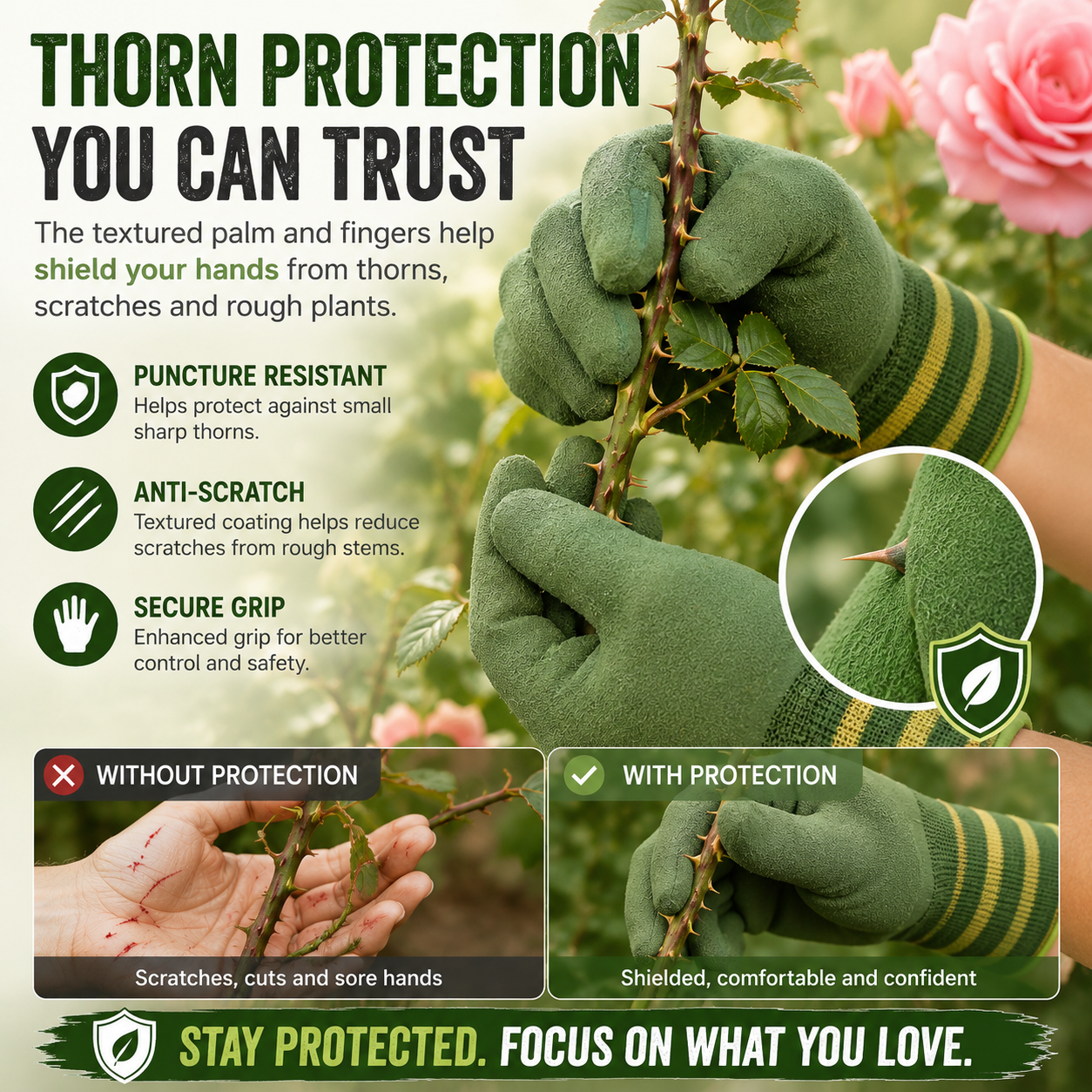 🌹 Thorn-Resistant Breathable Gardening Gloves – Secure Grip & Comfort