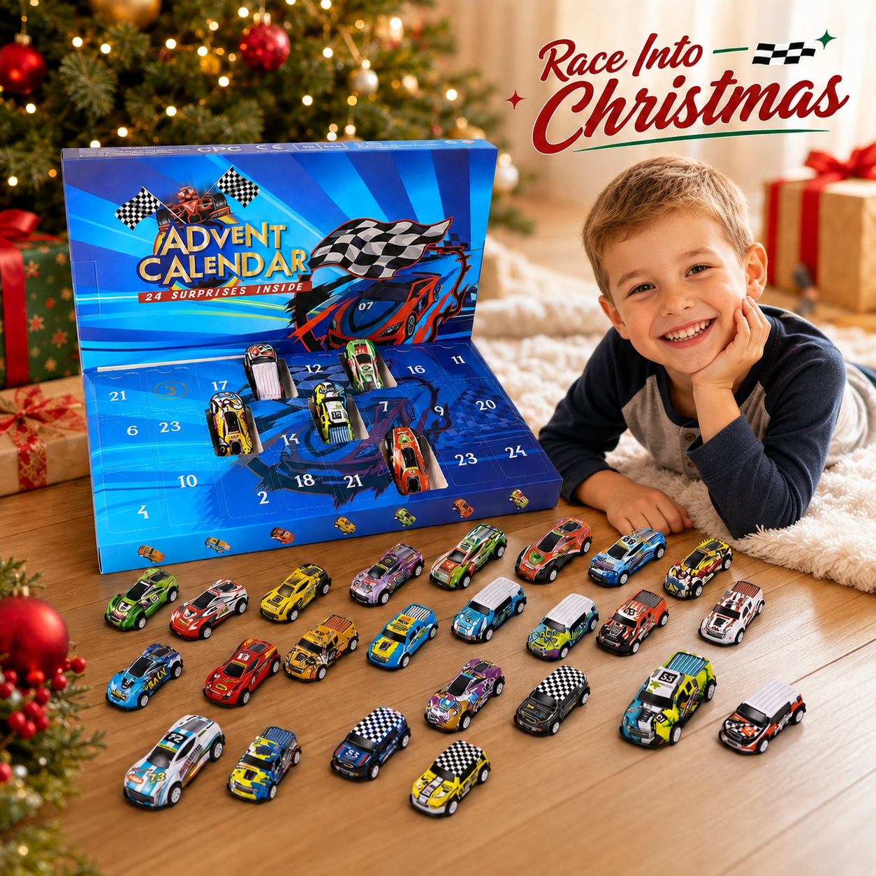🎄24-Day Christmas Advent Calendar – Surprise Toy Race Cars Set 🚗