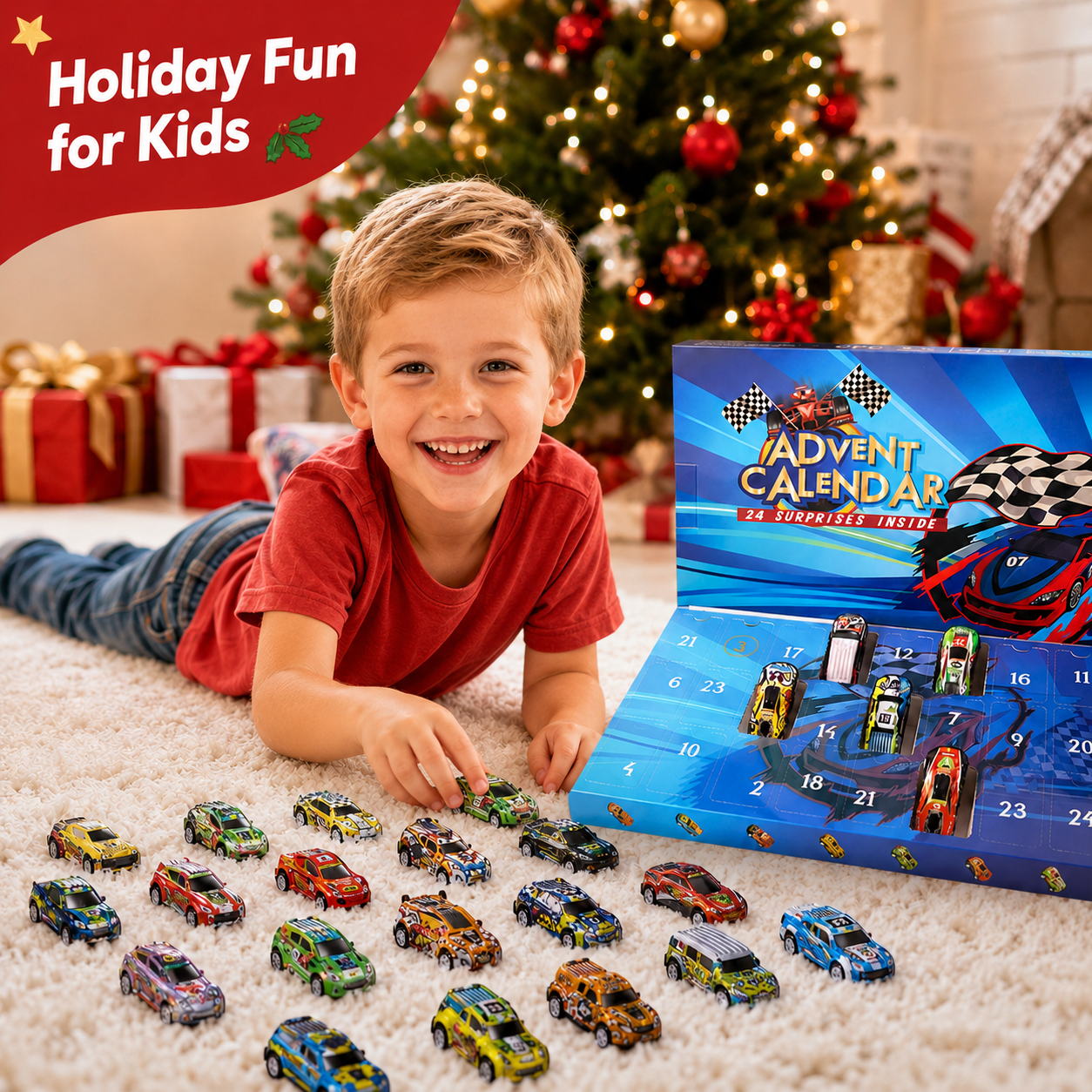 🎄24-Day Christmas Advent Calendar – Surprise Toy Race Cars Set 🚗